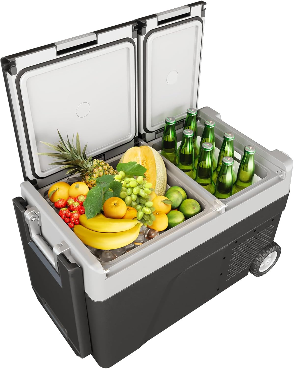 12 Volt Portable Refrigerator for Car 51 QT Portable Electric Dual Zone Freezer with App Control and Wheels Car Fridge for Camping, Picnic, Travel, Road Trip, Black