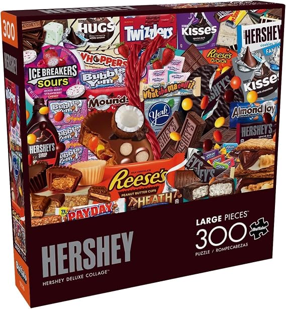 Buffalo Games Hershey Deluxe Collage 300 Piece Jigsaw Puzzle - Large Pieces, 21.25 x 15 in - Poster Included, Puzzles for Adults - Relaxing Activity, Recycled Board