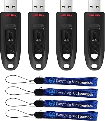 SanDisk 16GB USB Ultra 3.0 محركات أقراص فلاش 4-حزمة محركات الإبهام عالية الأداء تعمل مع أجهزة الكمبيوتر وأجهزة الكمبيوتر المحمولة وأجهزة الكمبيوتر المكتبية SDCZ48-016G-U46 مع 4 كل شيء ما عدا Stromboli Lanyards