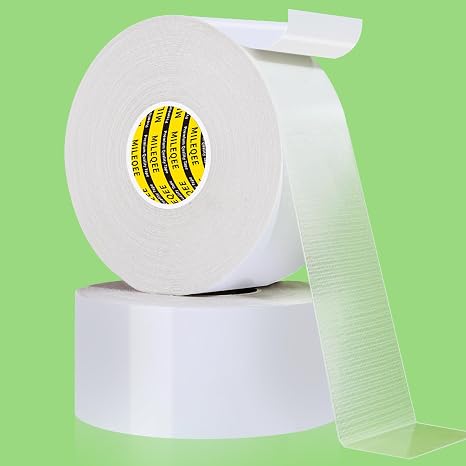 2Pack مزدوجة من جانب الشريط الثقيلة، 2 in × 66 FT، العالمي عالية تك لاصق جدار قوي مع شبكة الألياف الزجاجية، سوبر مثبت مقاومة واضحة الشريط، سهل الاستخدام تصاعد الشريط الأبيض