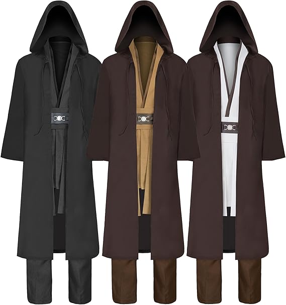 Knight Costume Adult Men's Tunic Hooded Robe Outfits Halloween Cosplay Uniform Black Large