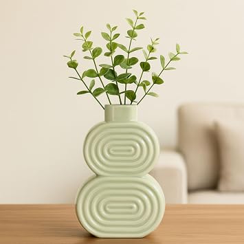 Modern Ceramic Stacked Circles Vase for Living Room Decor - Decorative Flower Vase for Bedroom, Home Office, and Entryway Table Display - Ideal House Decor and Shelf Accent - 10", Green