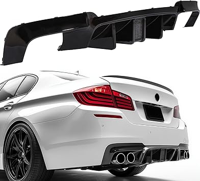 موزع شفاه خلفي لامع باللون الأسود مع ضوء لسيارة BMW M5 F10 M Sport، 528i 535i 535d 550i الفئة الخامسة 2010 2011 2012 2013 2014 2015 2016، موزع شفاه خلفي سفلي