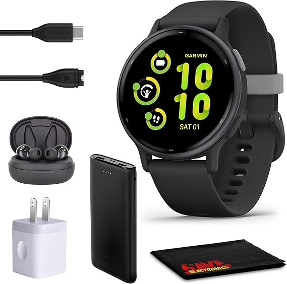 Garmin Vivoactive 5 Fitness Tracker Smart Watch for Women & Men with Slate Aluminum Bezel with Black Case and Silicone Band with 11 Days Battery Life and Bright 1.2 AMOLED Touchscreen Display
