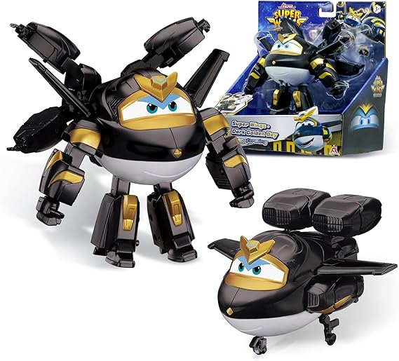 Super Wings Transformable Toys, 5 in Dark Golden Boy Airplane Transforming Figure, 2 in 1 Mode Rescue Bots Action Figure for 3-5 Year Old Boys, Season 10 Plane Toy for Toddlers Kids Age 3 4 5 6 | 2 in 1 Mode, Rescue Bots Action Figure, Season 10, For Ages 3-6