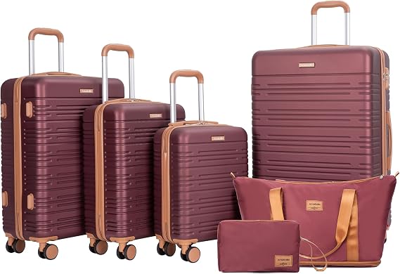 4-Piece Luggage Sets 16202428,Suitcases with Double Spinner Wheels and TSA Lock,Hardcase 6 set Luggage with Underseat Duffel Bag