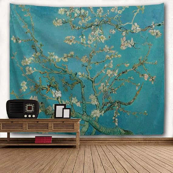 نسيج WIHVE نسيج الجدار 60 x40 بوصة، زهر اللوز شجرة النفط اللوحة البوليستر الجدار شنقا نسيج الفن ديكور عيد الميلاد المنزل غرفة المعيشة غرفة نوم الحمام المطبخ النوم