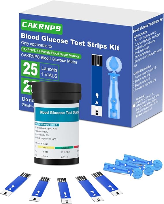 Blood Glucose Test Strips, 25 Count Blood Sugar Test Strips and 25 Lancets for Diabetes, Accurate, Auto Code, Compatible with All CAKRNPS Glucometer for Easy Blood Sugar Testing (No Monitor)