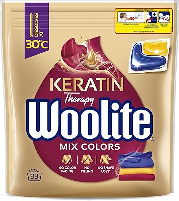 ألوان Woolite Mix مع كبسولات غسيل الكيراتين للأقمشة الملونة، 33 قطعة