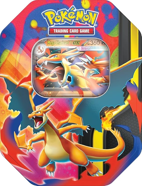 Pokemon TCG Trading Card Game: Mega Charizard ex Promo Card and Tin,  with 4 Packs 2 Phantasmal Flames, 1 Journey Together, 1 mega Evolution Mega Charizard Y ex