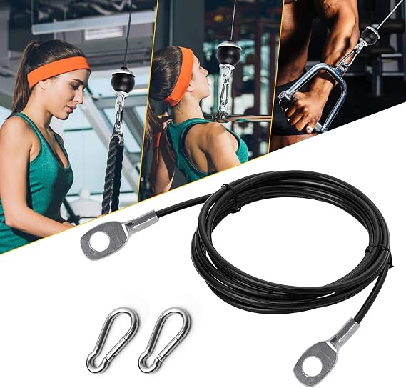 Fitness Replacement Gym Cable for Home Fitness Cable Pulley Machine Accessories,8.2Ft Length Adjustable Heavy Duty Steel Wire Rope,Gym Equipment LAT, Pull Down