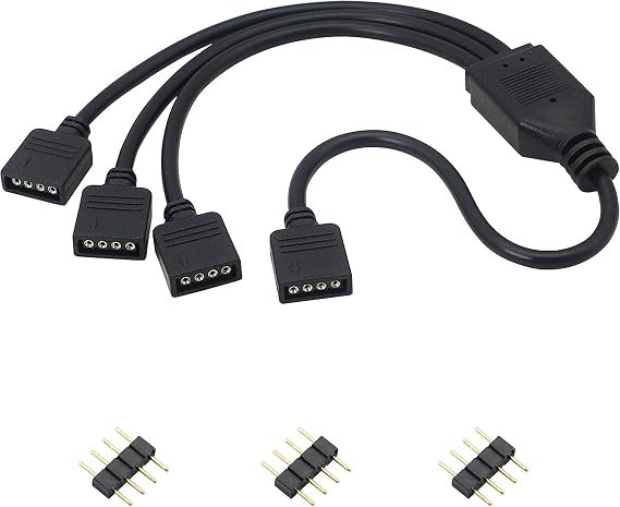 GELRHONR 12V RGB Splitter - 4 Pin to 3 Cable, LED Strip Connector for 5050 LED Tape Light, Computer Fan Motherboard (5-12V) Extension