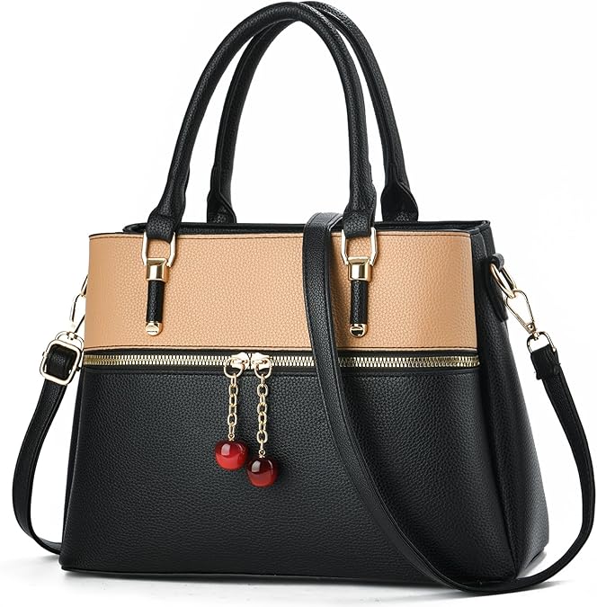 KURGOOL Dual-tone Purse Handbags for Women, 3 Zip Compartments Tote Bag, Trendy Leather Designer Shoulder Satchel Purses