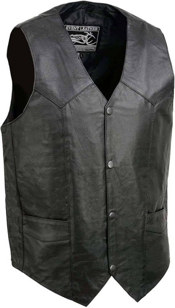 سترة جلدية للرجال من EVENT LEATHER EL1310GO كلاسيكية على الطراز الغربي بأزرار كبس سوداء لراكبي الدراجات النارية