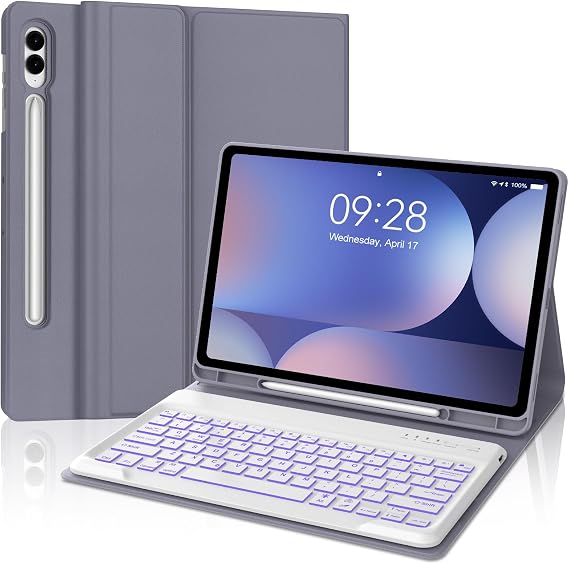 Backlit Keyboard Case for Samsung Galaxy Tab S10+ Plus / S9+ Plus / S9 FE+ Plus 12.4 Inch Case with Backlight Keypad, Galaxy Tablet Folio Cover with Detachable Keypad for Samsung 12.4'' Tab, Lavender