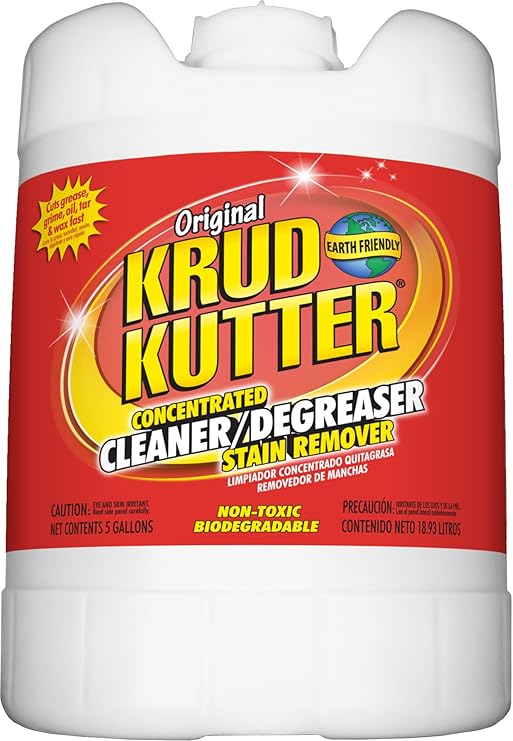 Krud Kutter Original Concentrated Cleaner Degreaser, 5 Gallon, Heavy Duty Multi Surface Cleaner for Grease, Oil and Tough Stains, Dilutable Formula for Commercial, Garage and Outdoor Use