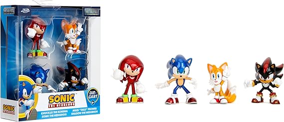 مجموعة من 4 قطع من Jada Metalfigs Sonic The Hedgehog، Sonic، Tails، Knuckles، Shadow، 2.5 Die-Cast Figures - Wave 1، للأعمار من 8+ سنوات