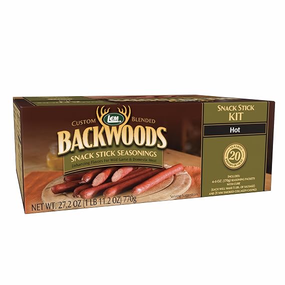 LEM Products Backwoods Hot Snack Stick Seasoning Kit ، مثالية للألعاب البرية واللحوم المحلية ، مواسم تصل إلى 20 رطلاً من اللحم ، 1 جنيه ، 11.2 أونصة مع حزمة علاجية تم قياسها مسبقًا
