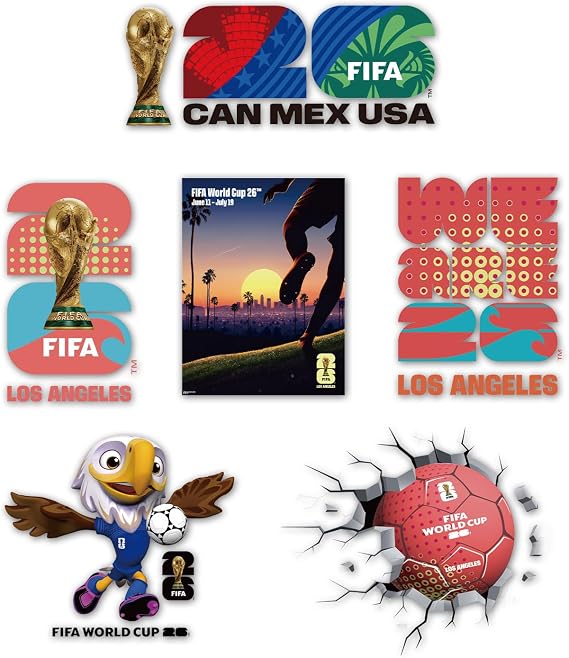 FIFA World Cup 26 Car Stickers, Official Licensed Product, New York New Jersey Theme, Mascot and Trophy Design (Host City, Los Angeles)