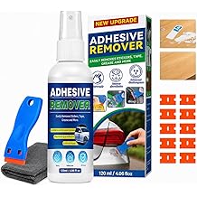 Adhesive Remover, Sticker Remover with Plastic Razor & Towel, 120ml Glue Removers for Removing Labels, Tapes, Gum, Wax and Sticky Residue, Powerful Super Glue Removers for Floor, Windows, Walls, Cars