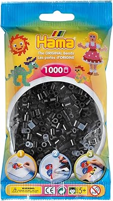 Hama Perlen 207-18 كيس خرز كي مع تقريبا. 1000 خرز ميدي كرافت بقطر 5 مم باللون الأسود ، متعة الحرف الإبداعية للصغار والكبار