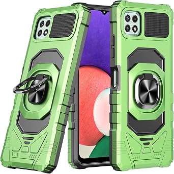 متوافق مع Customerfirst لهاتف Boost Mobile Celero 5G Plus 2023 مقاس 7.0 بوصة مع واقي شاشة من الزجاج المقوى وحامل حلقة تثبيت السيارة المغناطيسي وغطاء متين شديد التحمل باللون الأخضر