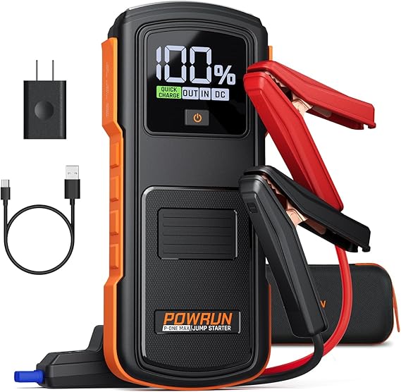 Powrun P-ONE MAX Jump Starter، 4000A Portable Jump Box، Car Jump Starter Battery Pack لجميع محركات الغاز أو الديزل حتى 10.0 لتر ، 12V Car Battery Jump Starter مع حقيبة حمل