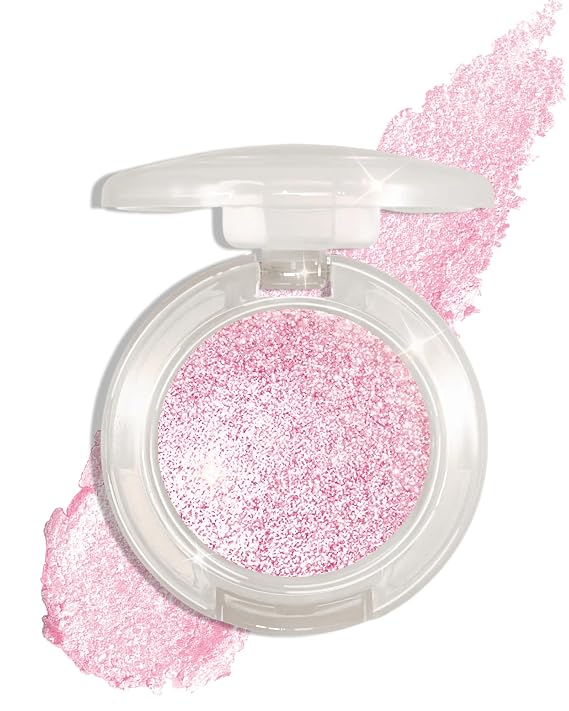 Sparkle Single Eyeshadow Palette,Pink Glitter Shimmer Highly Pigmented Eye Shadow Highlighter,Chameleon Metallic Holographic Iridescent Long-Lasting Monochrome Eyeshadow Palette Makeup Gift for Women
