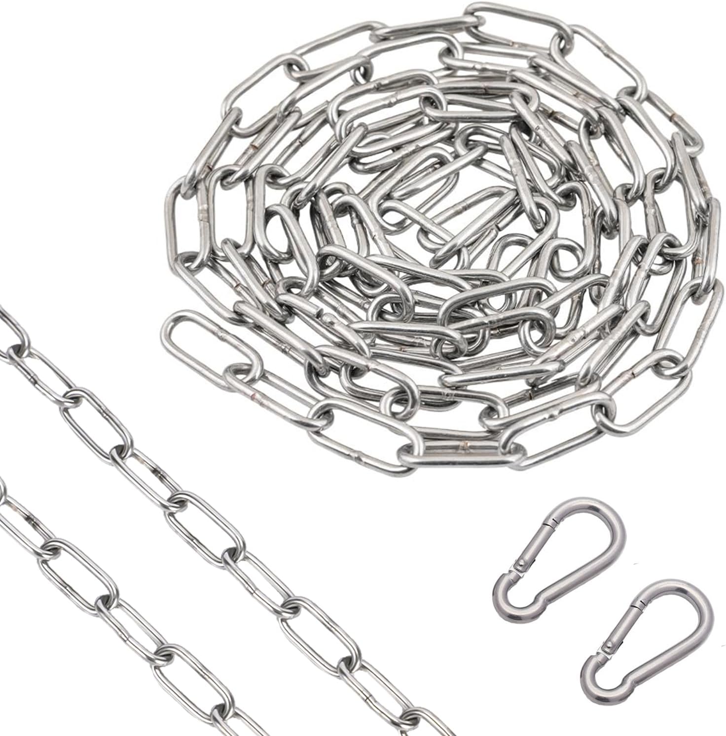 1.5M Steelchain, Stainless Steel Security Chain,2 Heavy Duty Carabiners - Premium Heavy Duty Chain for Fence Gates, Bikes, Swings &amp; Clotheslines,2MM (1.5M)
