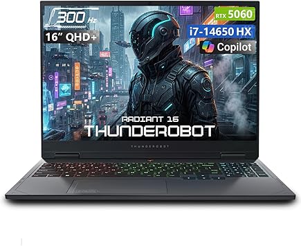 Thunderobot Radiant 16 16" Gaming Laptop, QHD+ 2.5K 300Hz Screen, GeForce RTX 5060, Core i7-14650HX, 64GB DDR5, 2TB SSD, RGB Backlit Keyboard, Wi-Fi 6, Windows 11 Home