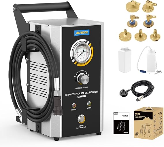 AUTOOL Brake Bleeder Kit Automotive, Brake Fluid Bleeder Kit, Vacuum Brake Pressure Exchange Machine 0.7-3.0bar, Automatic Pulsating Power Brake Bleeder One Person 7 Adapters