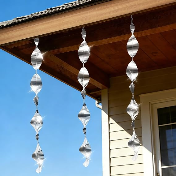 3pcs Reflective Wind Spinners Outdoor for Bird Scare Stainless Steel Bird Reflectors to Keep Birds Away, Pinwheels for Yard and Garden Decor, Fishbone