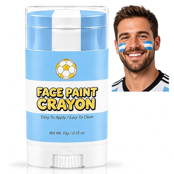 Argentina World Cup Face Paint Stick,Blue White and Blue Argentina Soccer Fan Flag Face Body Paint Crayon,Sweatproof & High Pigment for Football,Rugby,Softball,Baseball