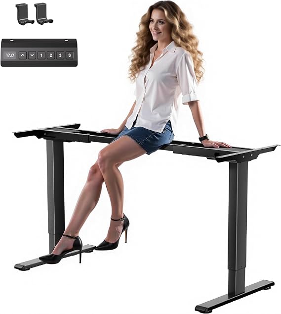 Dual Motor Standing Desk Frame with 330 lbs, Electric Adjustable Legs, Compatible Desktop Size 40-90, 3 Memory Height Settings Stand up Desks Frame Workstation, Black Frame Only