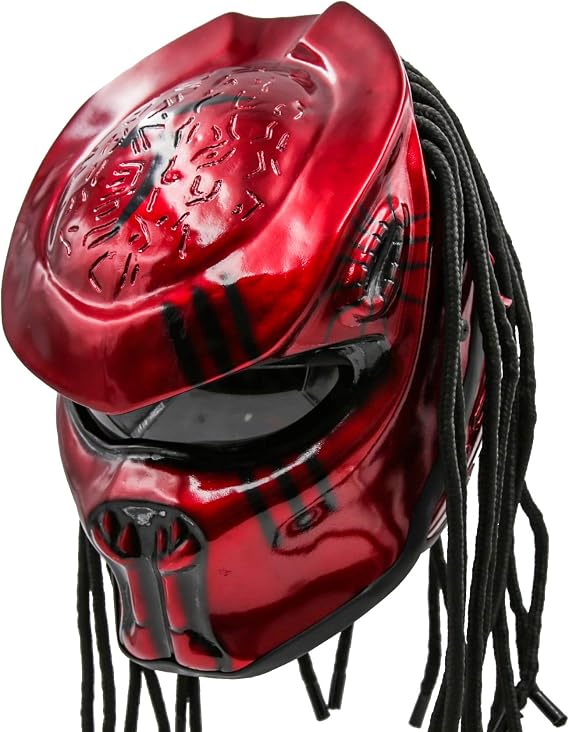 Predator Motorcycle Helmet DOT Approved Custom Made, Fibreglass, Unisex for Powersports, Sports, and Outdoor - Blood Red Chaos
