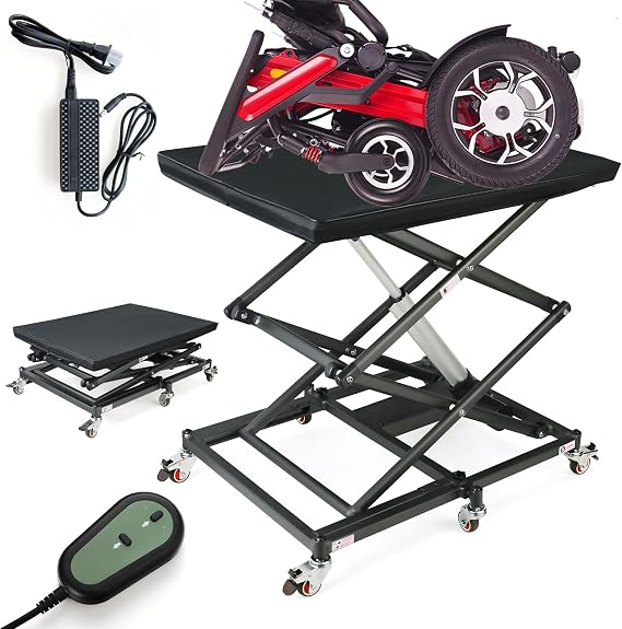 Wheelchair Lift Portable Electric Lift, 5000N Motor Power, 130Lbs Capacity, Electric Scissor Lift Table, w/ 4 Brake Wheels, Coffee Table Lift