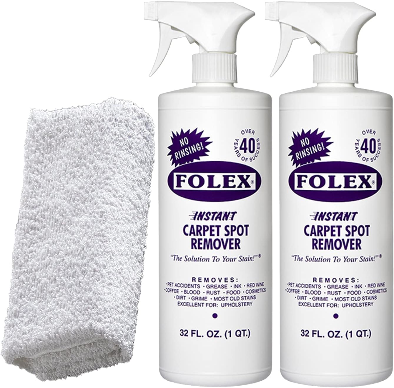 2 زجاجات من FOLEX Instant Carpet Spot Remover 1 Daley Mint Cleaning Cloth | Instant Rug، Upholstery، and Spot Carpet Stain Remover Kit، 32oz