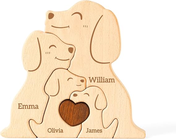 Personalized Wooden Dogs Family Puzzle, Custom Puzzles with 25 Names, Personalized Christmas Birthday Gifts for Mom Dad Kids Grandma, Home Decor Cute Dogs Toy