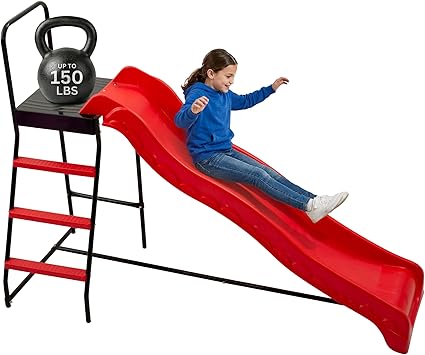 ملحق Machrus Upper Bounce Trampoline Step N Slide مع سلم ودرجات، ملحقات ممتعة، داخلية وخارجية، للترامبولين الدائري أو المستطيل مع أو بدون شبكة، أحمر