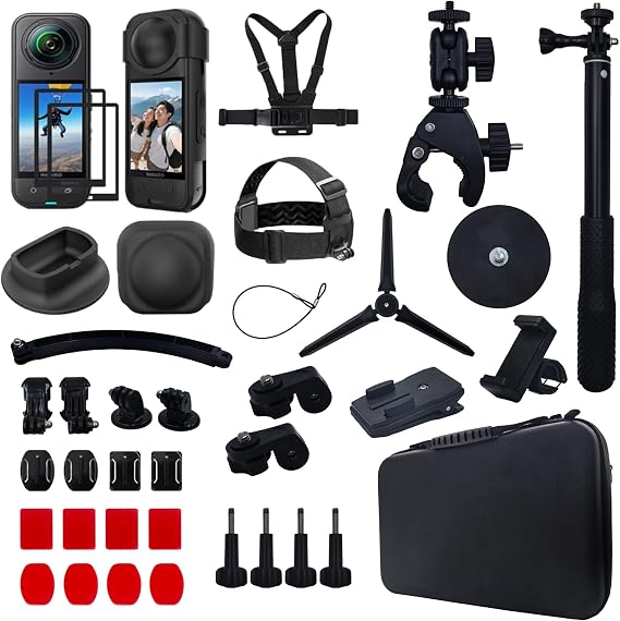 Accessories Kit for Insta360 X5 / X4 Camera, Including Magnetic Mount, Selfie Stick, Tripod, Chest Strap, Headband, Bicycle Clip, Suitcase, Lens Protection Cover,Desktop Base (Black)