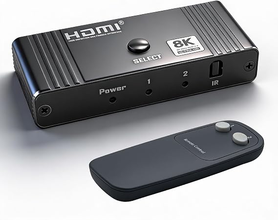 HDMI 2.1 Bi-Directional AB Switch 8K60Hz 2X1 HDMI Switcher with Remote Control Compatible with Laptops PC Xbox Series PS5 / PS4 Projector and More