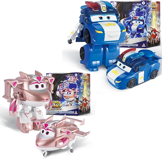 Super Wings Transformable Toys 2-Pack - 5 "Golden Girl & Lucie Airplane to Robot Figures، 2-in-1 Rescue Bots Action Playset for Kids Ages 3-7، Fun Plane Toys Gift Set for Boys & Girls