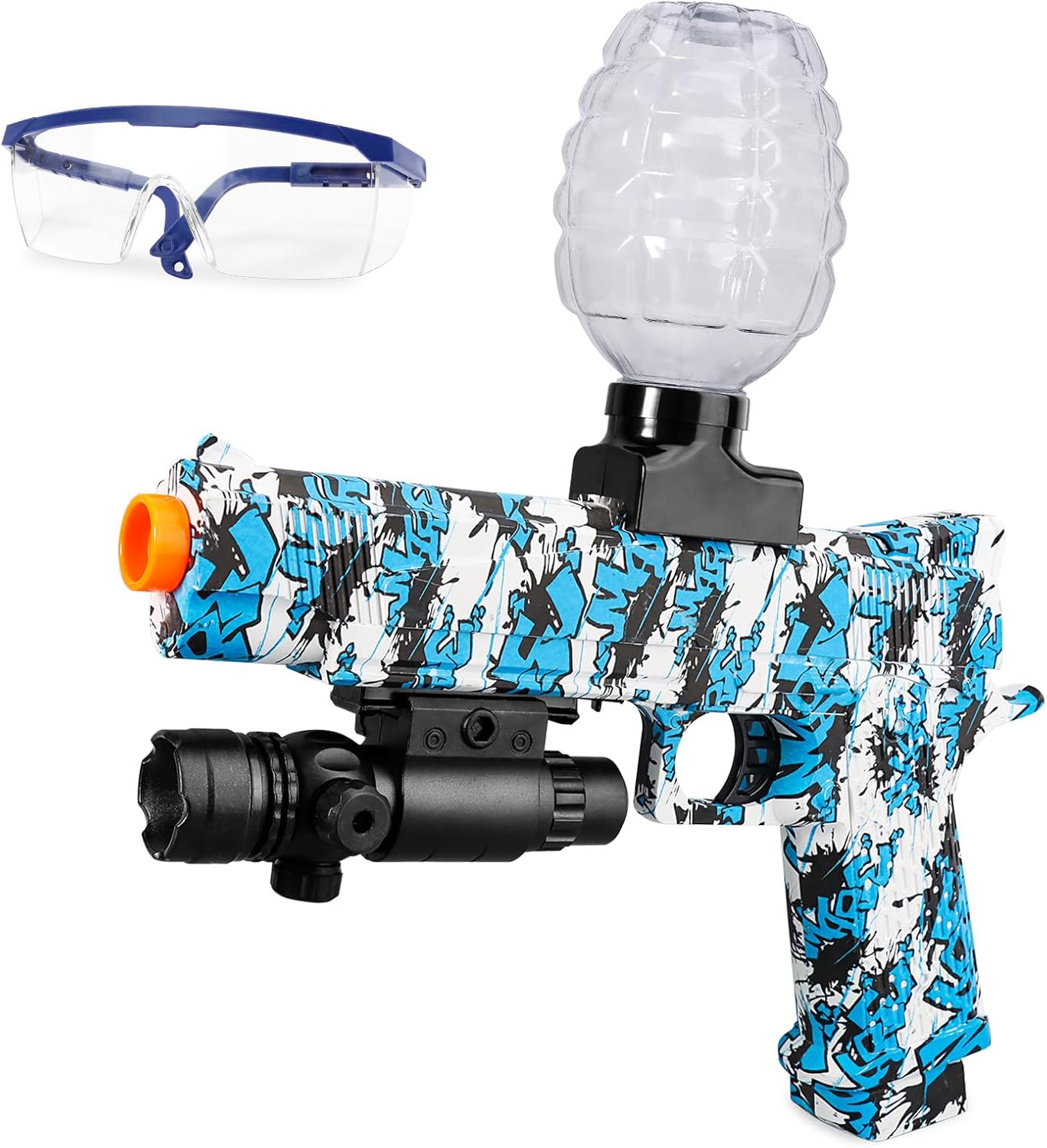 مكبر صوت جل كهربائي M1911 Splatter Ball Blaster Automatic ، مع 10000 كرة صديقة للبيئة ذخيرة 7-8 مم ، ألعاب إطلاق نار فريق المرح الأعمار 14 أزرق