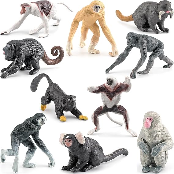 ONEST 10 قطع مصغرة القرد التماثيل Playset اليد رسمت القرود الصغيرة واقعية مفصلة البلاستيك القرد الأشكال اللعب الصغيرة القرود التماثيل للأطفال البالغين