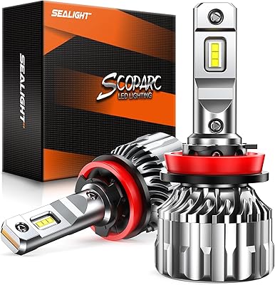 مصابيح ضباب SEALIGHT H11H9H8، 46000 لومن، 800% فائقة السطوع، 6500 كلفن، مصابيح ضباب H11 بيضاء باردة مع مروحة، مقاس هالوجين صغير 1:1، مصابيح للطرق الوعرة مع قابس وتشغيل، عبوة من قطعتين