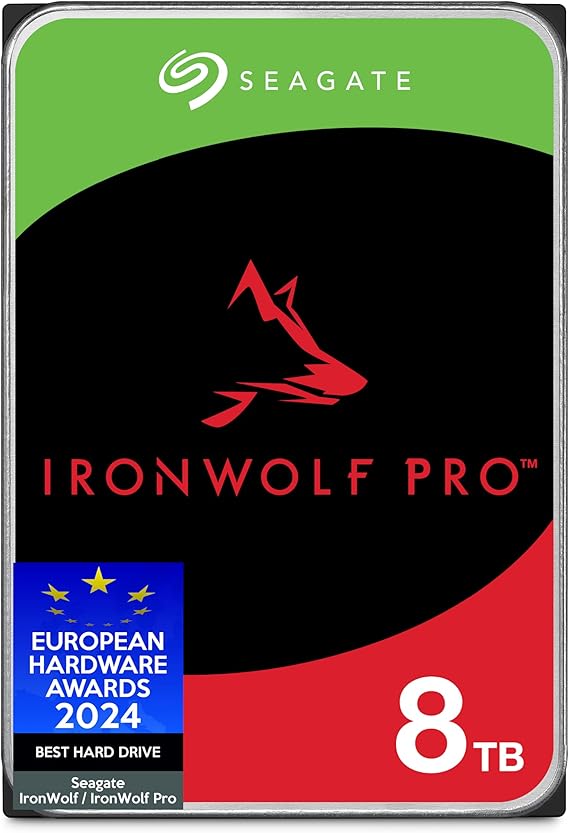 Seagate IronWolf, Pro 8TB, Enterprise Internal NAS HDD CMR 3.5 Inch, SATA 6GB/s, 7,200 RPM, 256 MB Cache for RAID NAS - Frustration Free Packaging (ST8000NTZ01)
