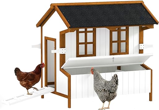 PawHut 47 Chicken Coop, Wooden Chicken House Raised Rabbit Hutch with Waterproof Roof, Nesting Box and Handles for 3-5 Hens, Poultry Cage Portable Hen Pen for Backyard
