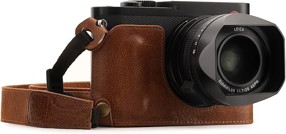 Megagear MG1401 Leica Q-P، Q ( النوع 116 ) كاميرا جلدية أصلية جاهزة من أي وقت مضى نصف حالة وحزام ، مع وصول البطارية ، بني