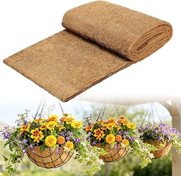 16 x 160 Natural Coco Liners for Planters - Coconut Fiber Hanging Basket Liner for Window Box Raised Bed Liner Garden Decoration Reptile Carpet