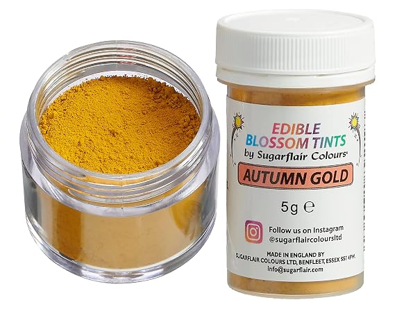 Sugarflair Autumn Gold Food Colouring Dust (Blossom Tint), Powder Color, Edible, Matt Finish, Use on Cake Surfaces, Decorations Or Mix In Icing to Create Colourful Cakes & Bakes - 5g